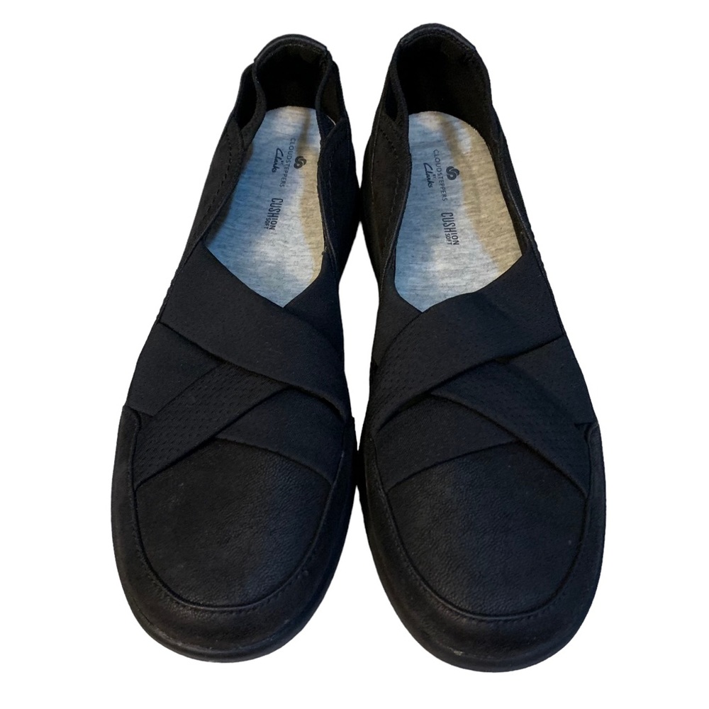 Black Cloudsteppers by Clarks for Women Cushion Soft Criss Cross Toes Size 9